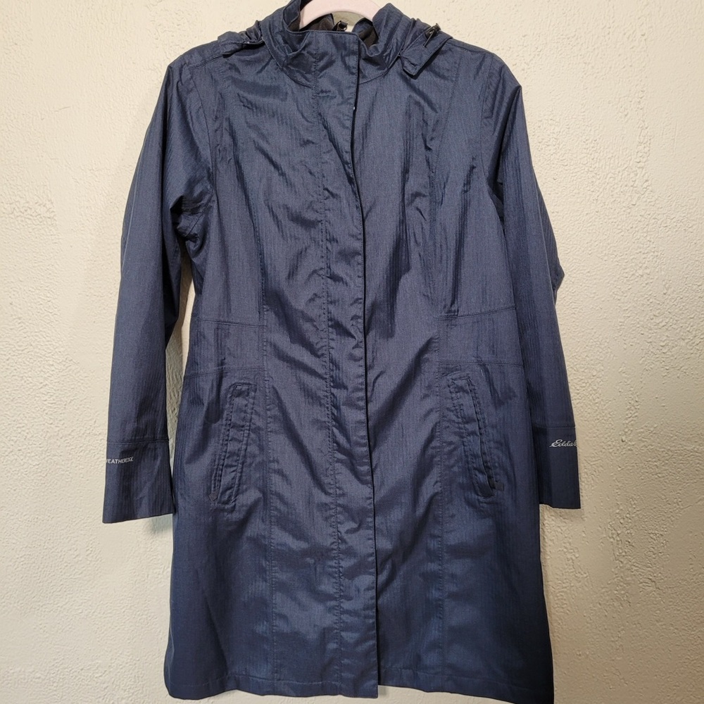 Eddie Bauer Blue Trench Coat Water-Resistant Classic